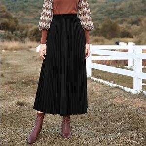 Wide Band Waist Pleated Maxi Skirt